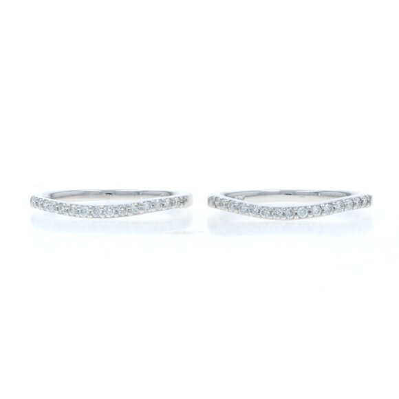 White Gold Set of 2 Diamond Wedding Bands - 14k Rd .50ctw Enhancer Guard Rings - Picture 5 of 6